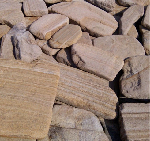 Kamenclub.ru: Песчаник пластушка галтованный желтый с рисунком (3 см)  купить в Новокузнецке плитняк - пластушка желтый песчаник 21000 руб/м3   фото КАМЕНЬ КЛУБ