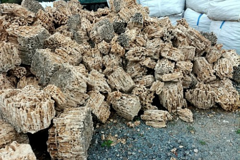 Kamenclub.ru: Крымский природный меотис фр. 100-500 мм.  купить в Новокузнецке меотис бежевый рыжий молочный желтый ракушечник 4 500 руб/т   фото КАМЕНЬ КЛУБ