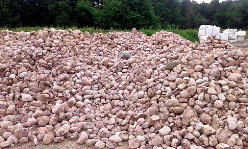 Kamenclub.ru: Розовый валунчик фр.100-300 мм.  купить в Новокузнецке крупный природный камень розовый, серый молочный красный речной галечник природный 7850 руб/т   фото КАМЕНЬ КЛУБ