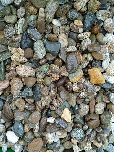 Kamenclub.ru: Галька горная речная окат (цветная) фр. 20-40 мм. купить  в Новокузнецке галька речная серый синий бежевый белый окатанная речная галька ландшафтная 6800 руб/т   фото КАМЕНЬ КЛУБ